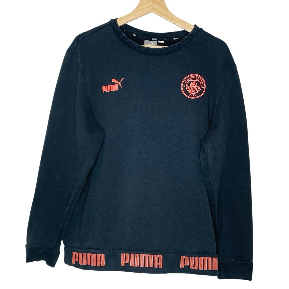 Puma Manchester City Soccer Football Men Black Pullover Sweatshirt Sz Large